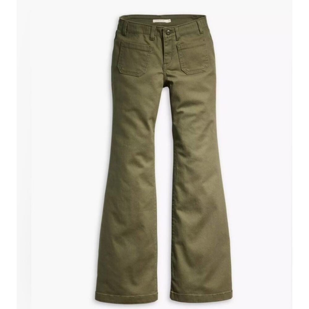 Olive Green Flare Pants NWT 32x32 Retro Bootcut Utility Pocket Casual